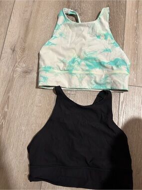 Set of Two Lululemon High Neck Sports Bras in Mint Marble & Black